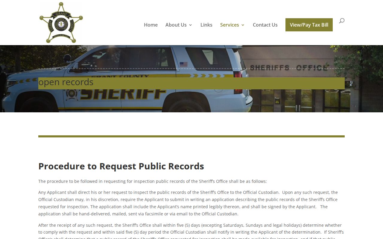 Grant County sheriff records request channels for a released booking photo